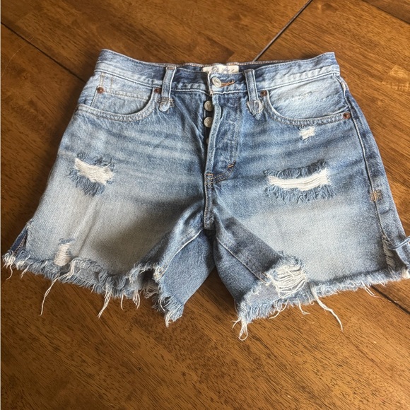 We The Free Blue Jean Shorts Distressed Frayed Hem - Picture 1 of 3